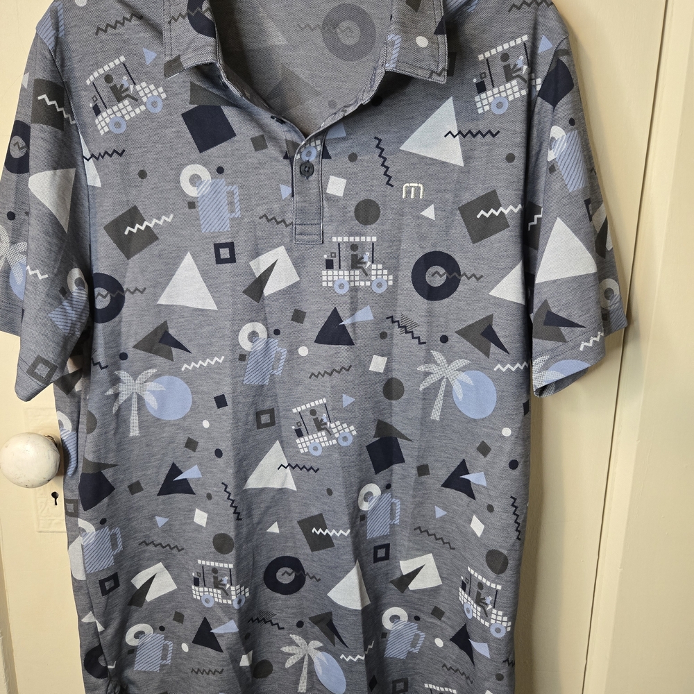Travis Mathew Blue Geometric Polo Shirt